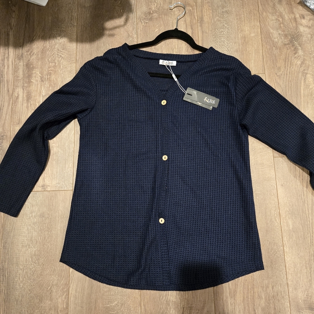 Womens Blue Waffle Knit Cardigan Nwt Size Xl Button Up